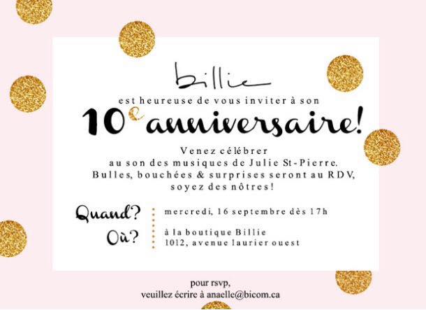 La Boutique Billie a 10 ans!